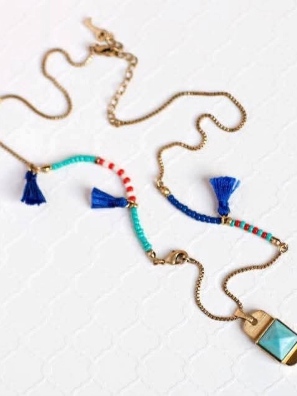 Keep Collective Blue Beaded Tassel Necklace with Gold Pendant Keep Charm New